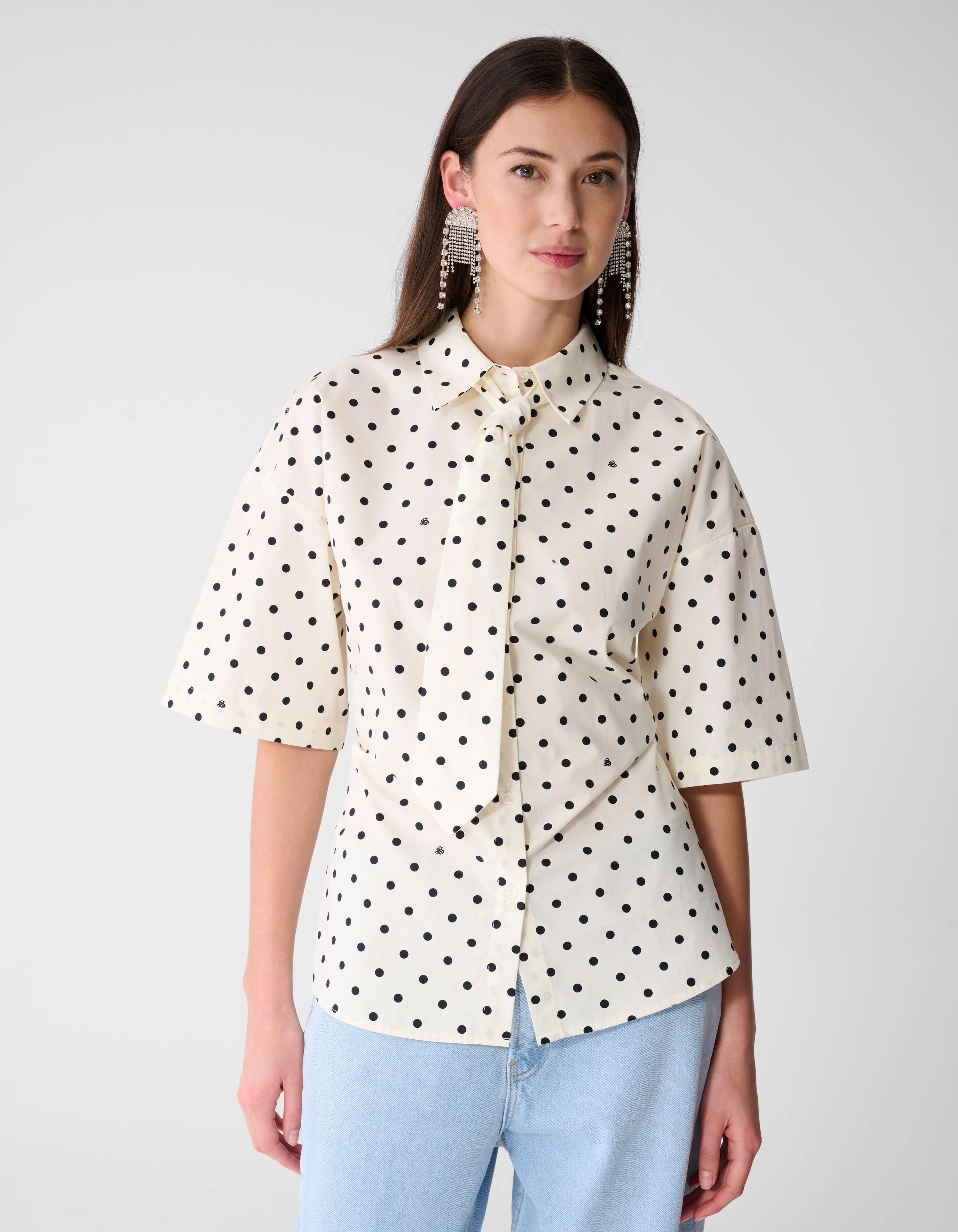 Polkadot Stropdas Blouse Zwart/Wit SHOEBY WOMEN