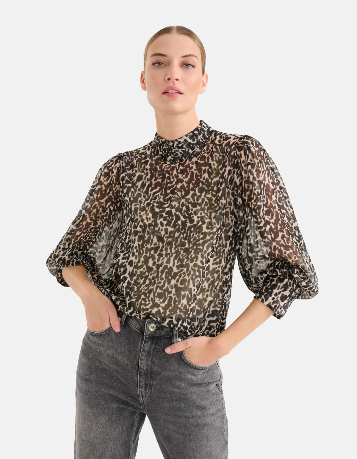 Chiffon Panterprint Blouse Zwart/Beige SHOEBY WOMEN