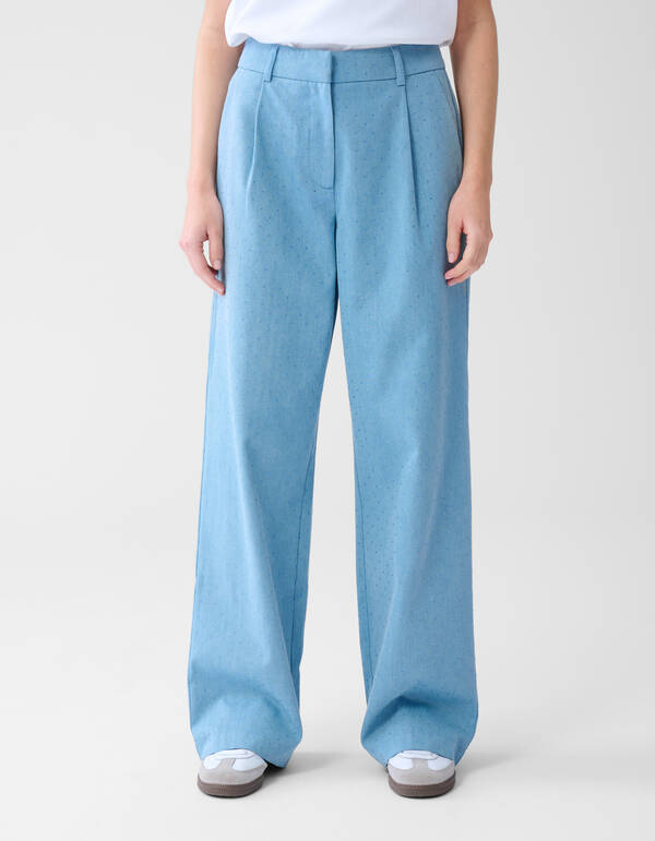 Strass Denim Wide Leg Broek Blauw SHOEBY WOMEN
