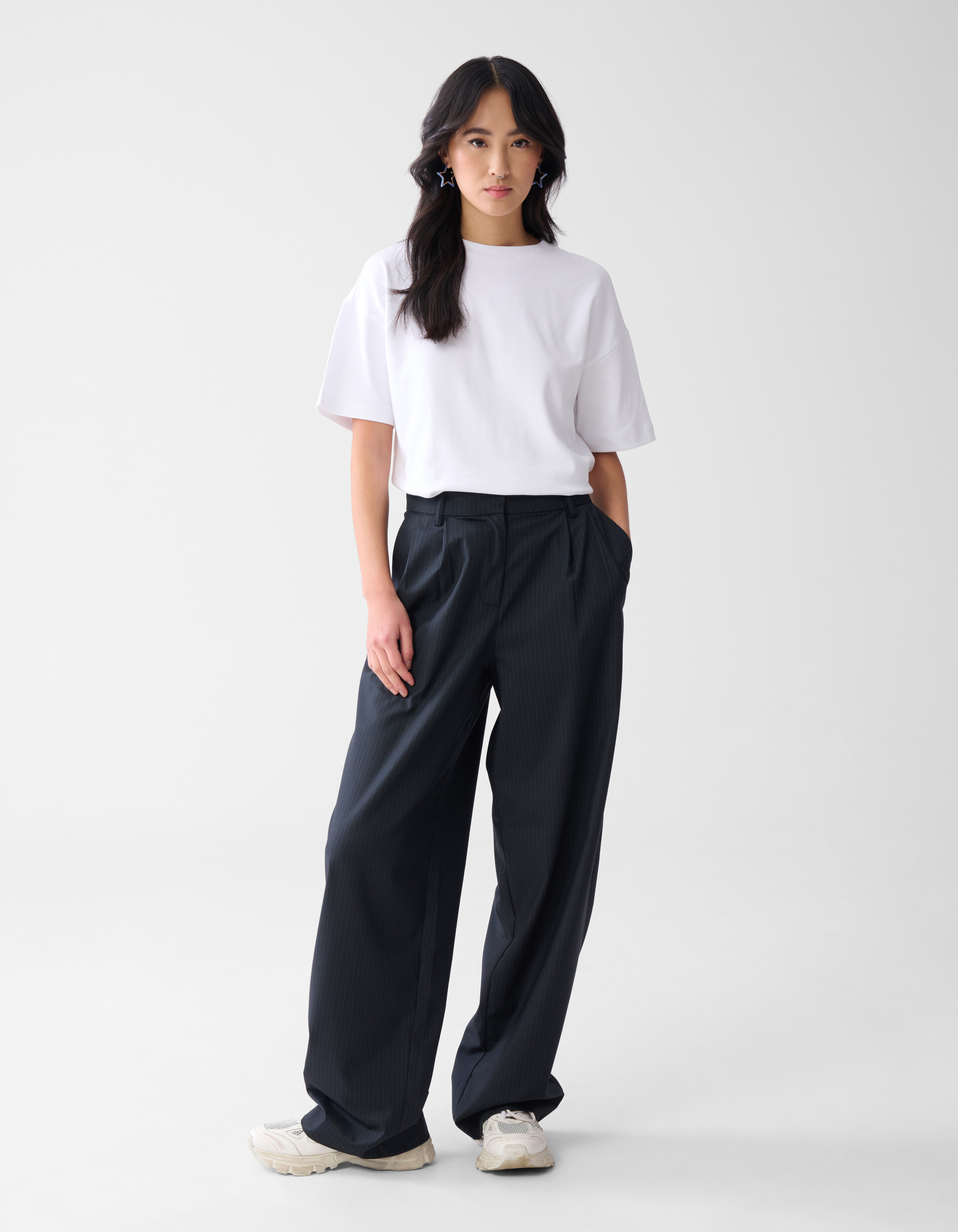 Pinstripe Wide Leg Fit Broek Donkerblauw SHOEBY WOMEN
