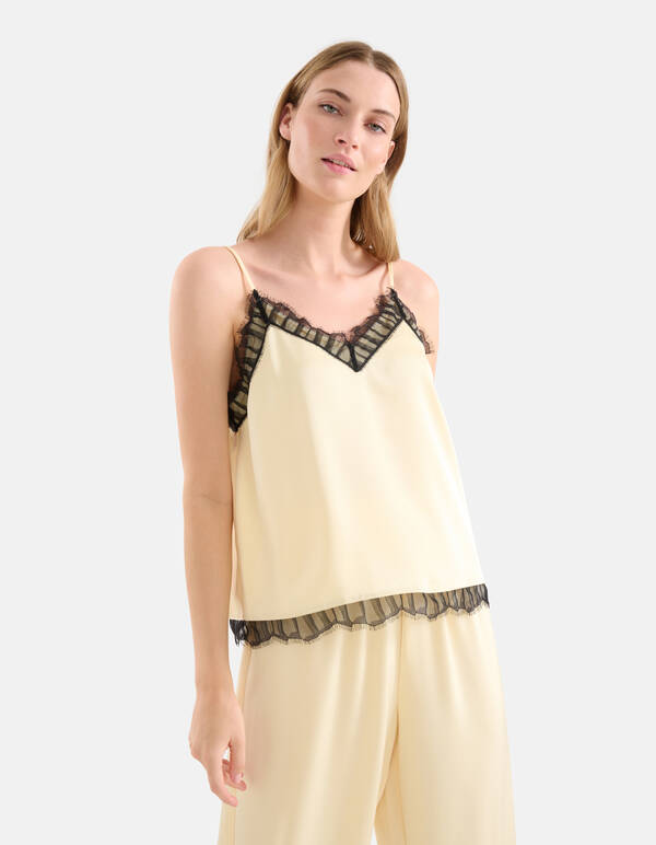 Kanten Satijnen Singlet Lichtgeel SHOEBY WOMEN