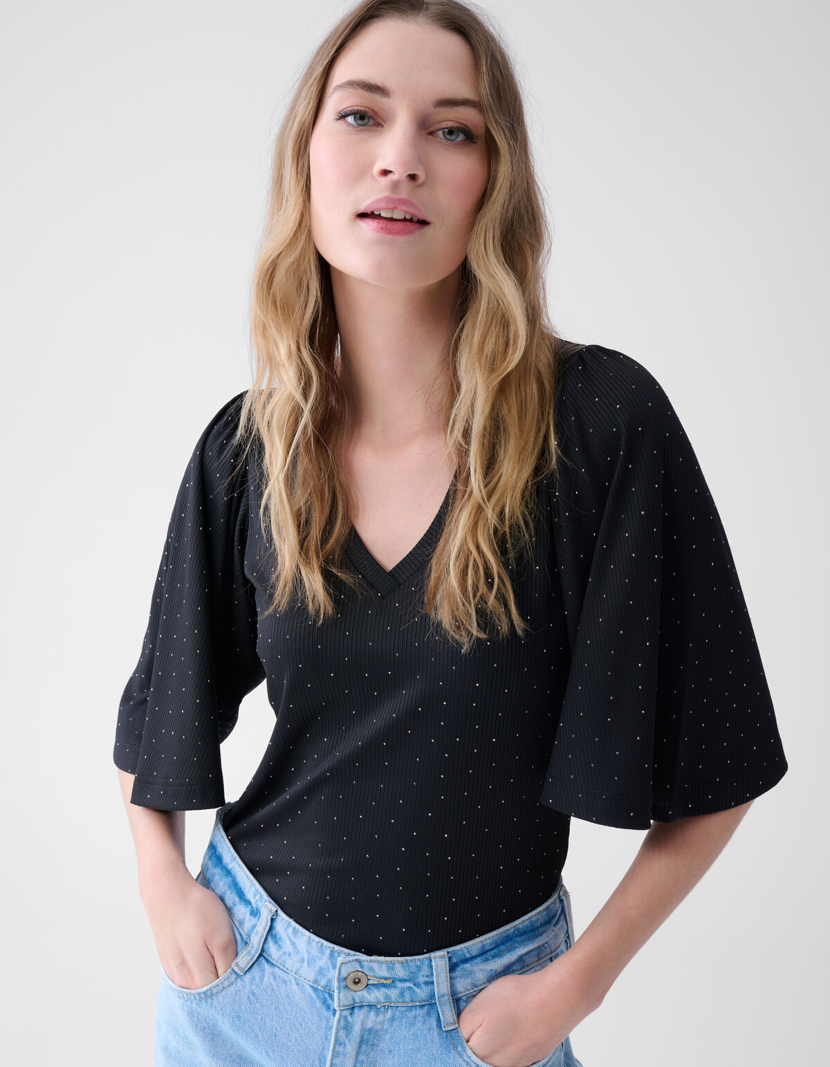 Strass Ruffle Top Zwart SHOEBY WOMEN