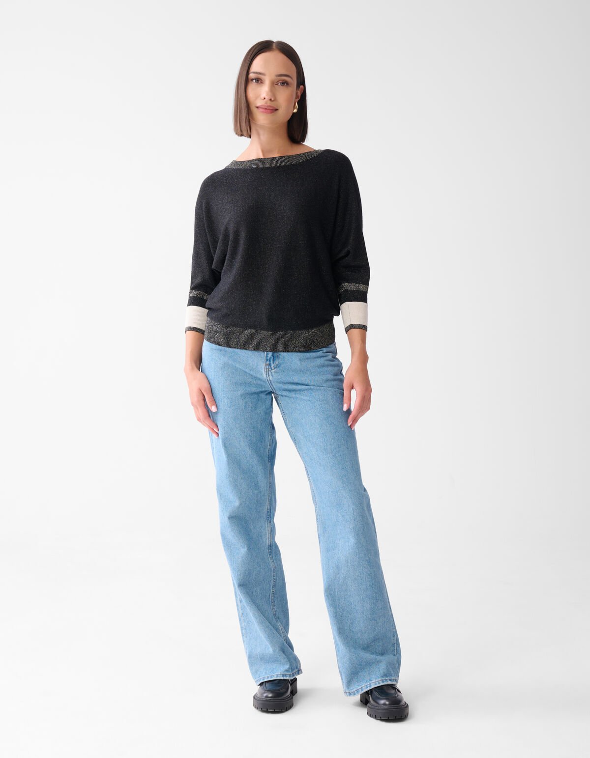 Colorblock Glitter Batwing Trui Zwart SHOEBY WOMEN