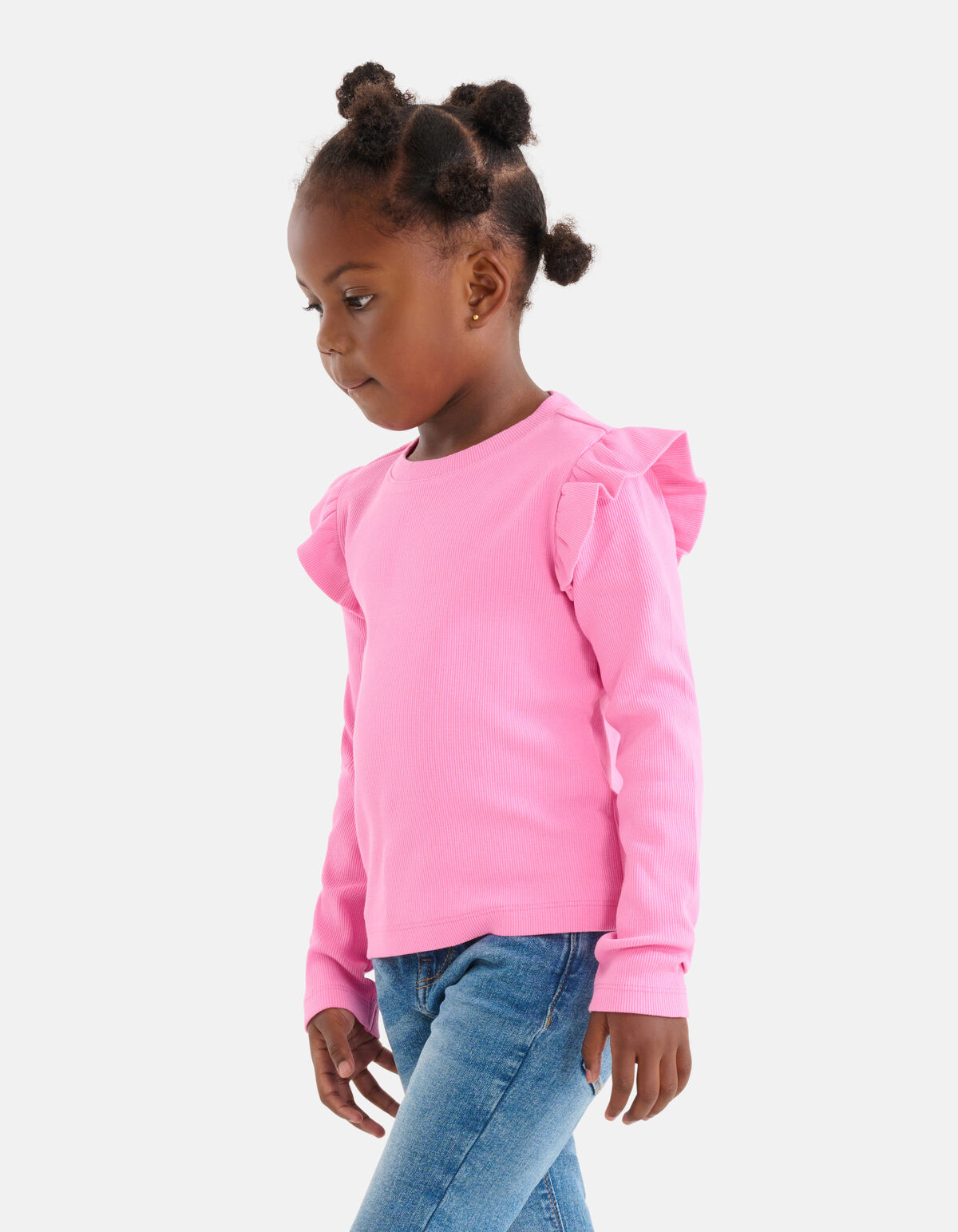 Rib Ruffle Longsleeve Roze SHOEBY GIRLS