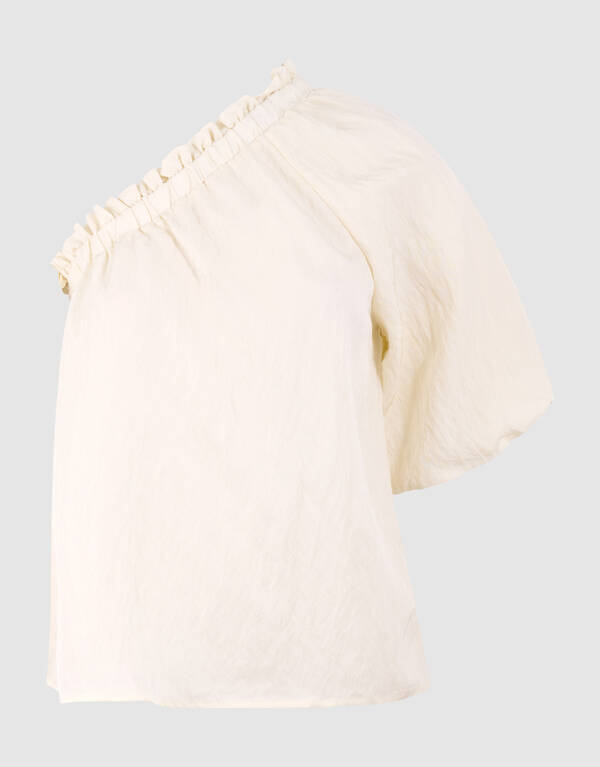 Asymmetrische Twist Puff Top Gebroken Wit SHOEBY WOMEN