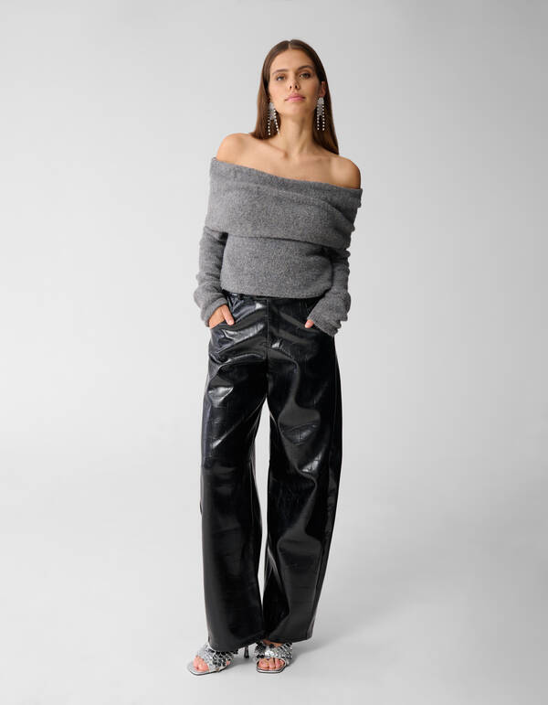 Croco Barrel Fit Broek Zwart SHOEBY WOMEN