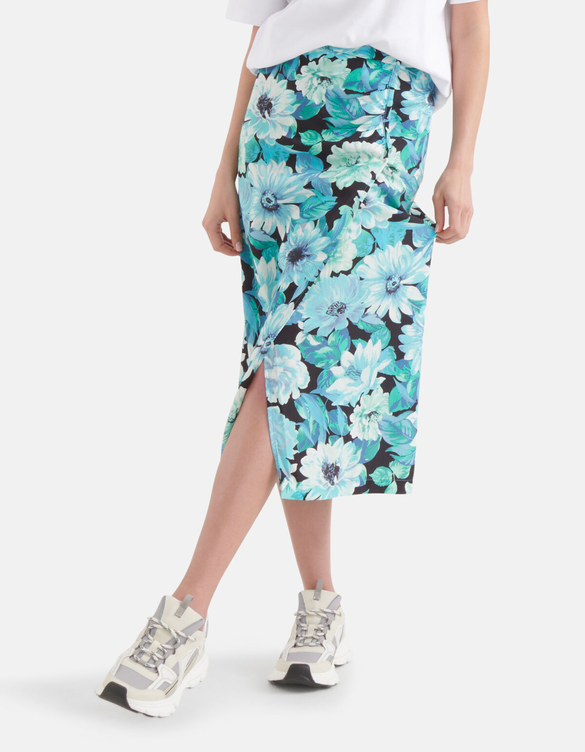Bloemenprint Midi Rok Blauw SHOEBY WOMEN