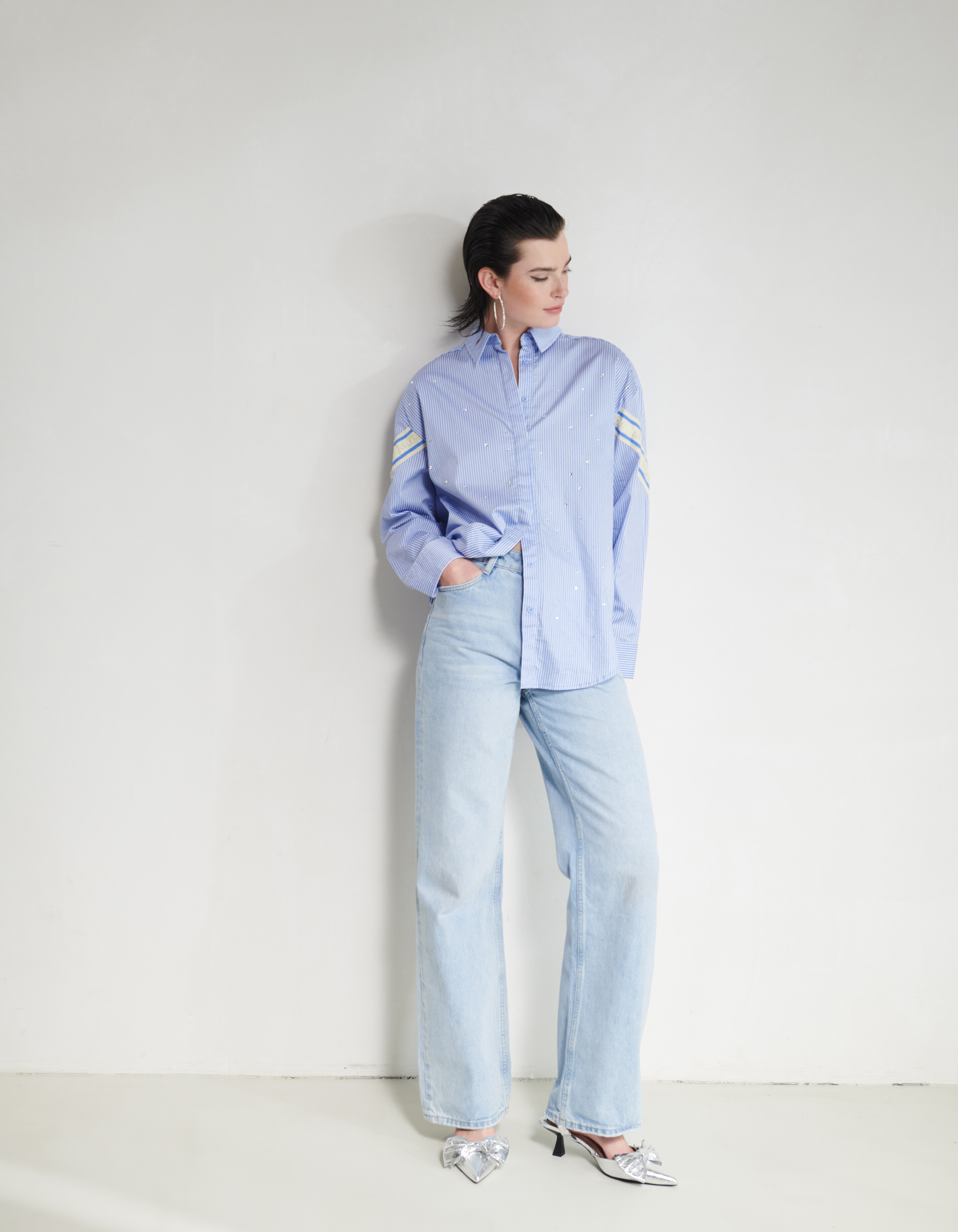 Pinstripe Strass Blouse Lichtblauw SHOEBY WOMEN