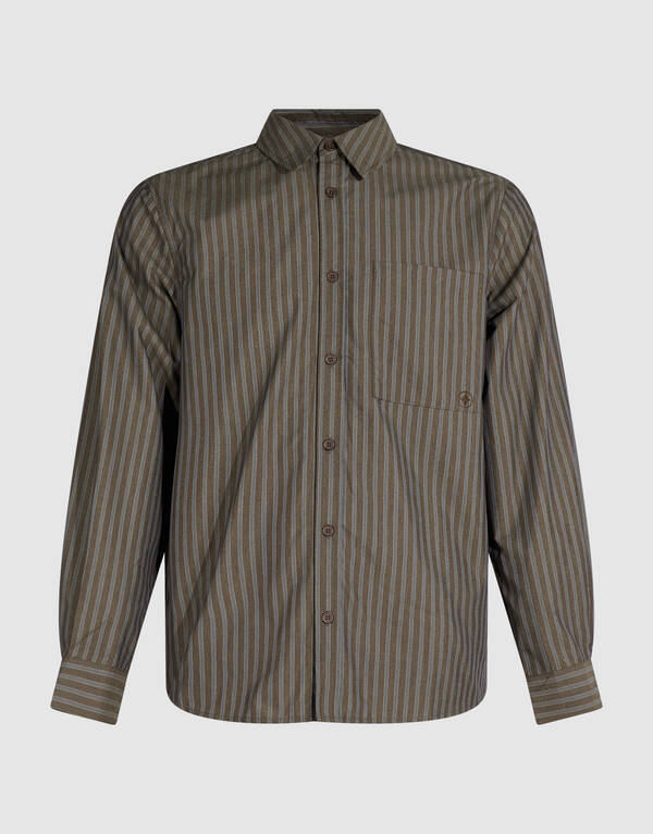 Relaxed Fit Gestreept Overhemd Donkerbruin SHOEBY MEN