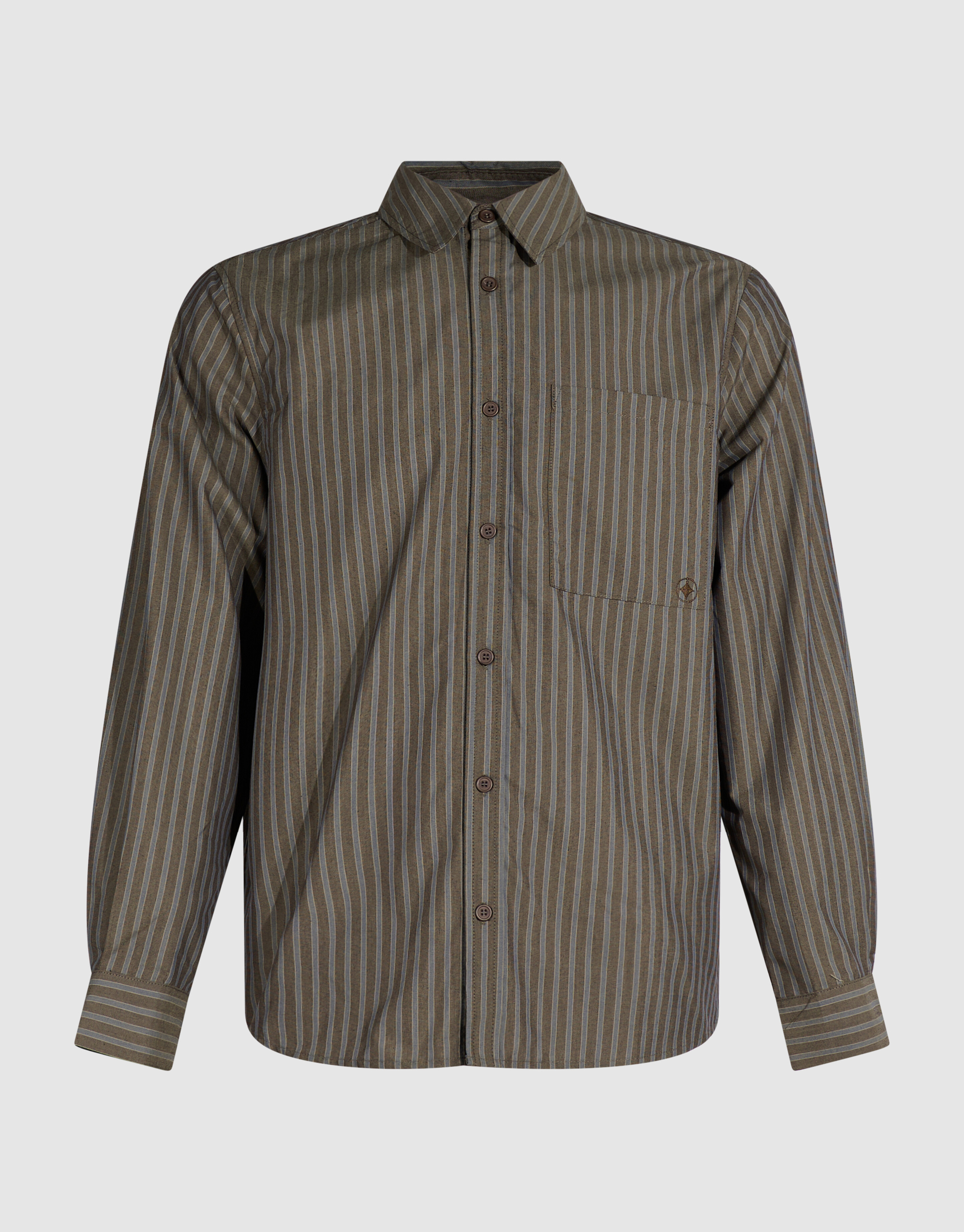 Relaxed Fit Gestreept Overhemd Donkerbruin SHOEBY MEN