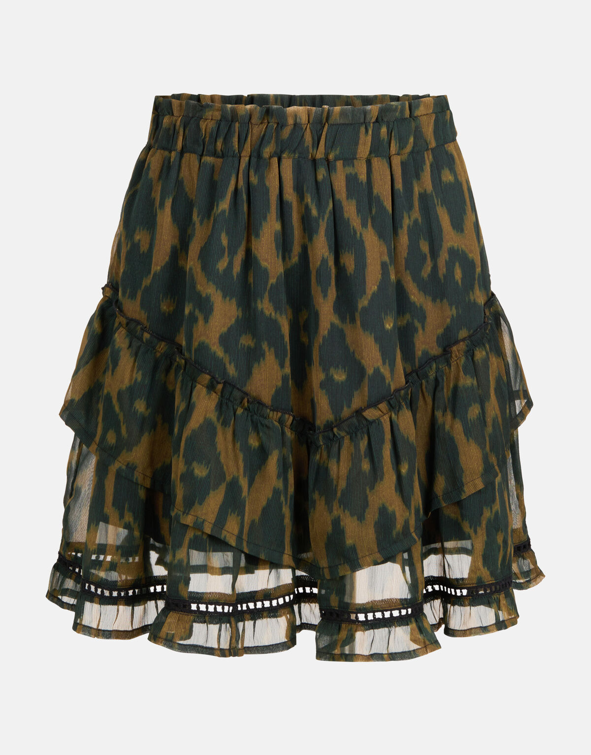 Leopard Ruffle Rok Groen SHOEBY WOMEN