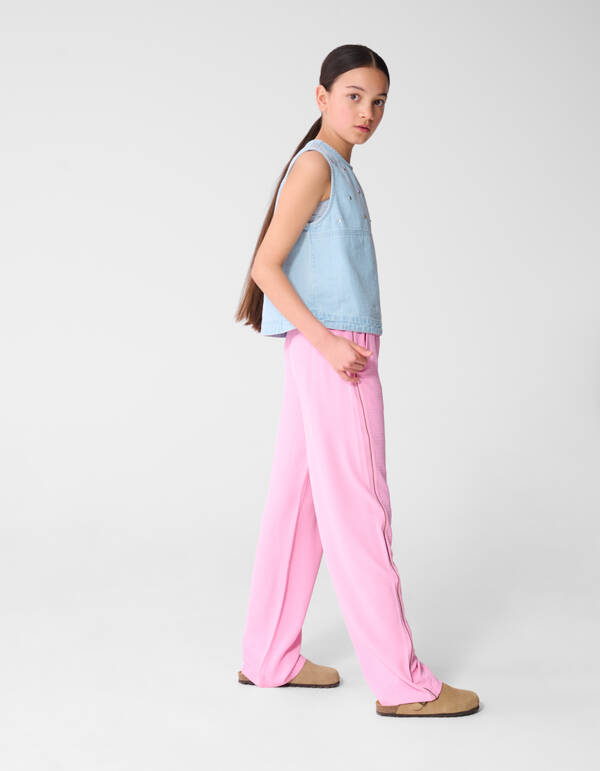 Piping Wide Leg Fit Broek Lichtroze SHOEBY GIRLS