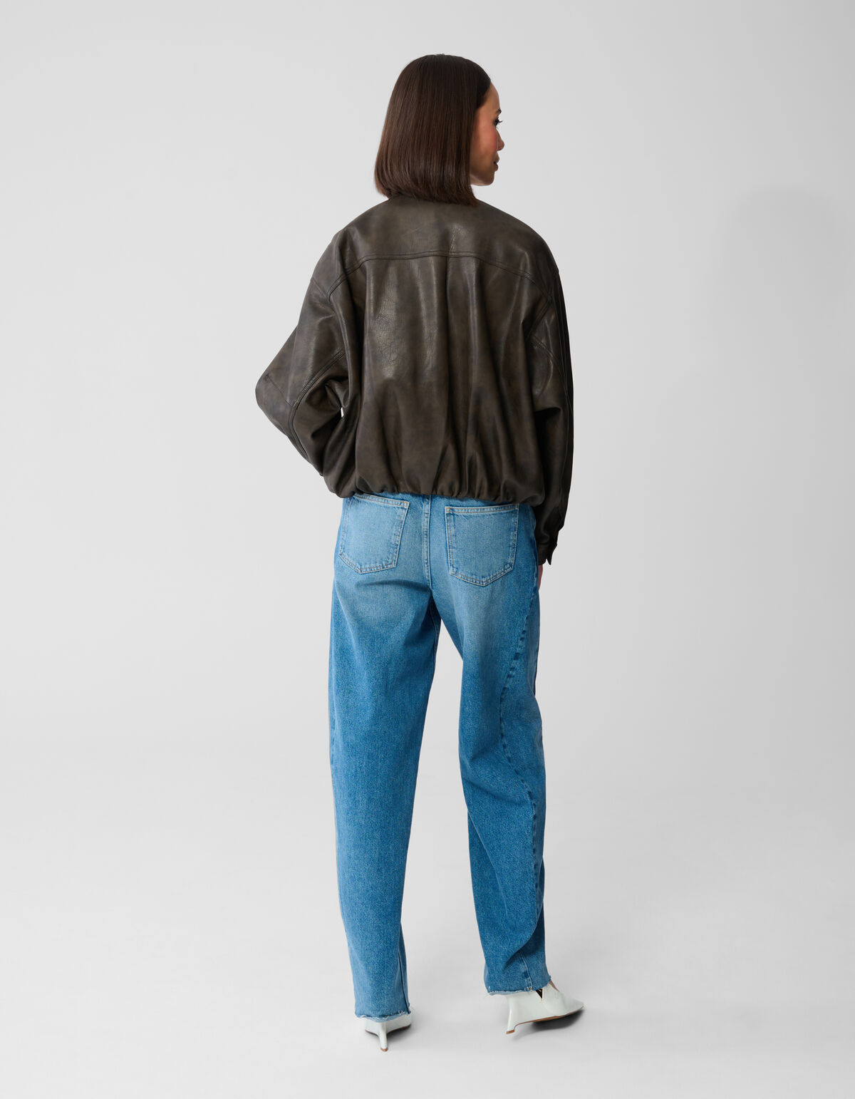 Washed Vegan Leren Bomber Jack Bruin SHOEBY WOMEN