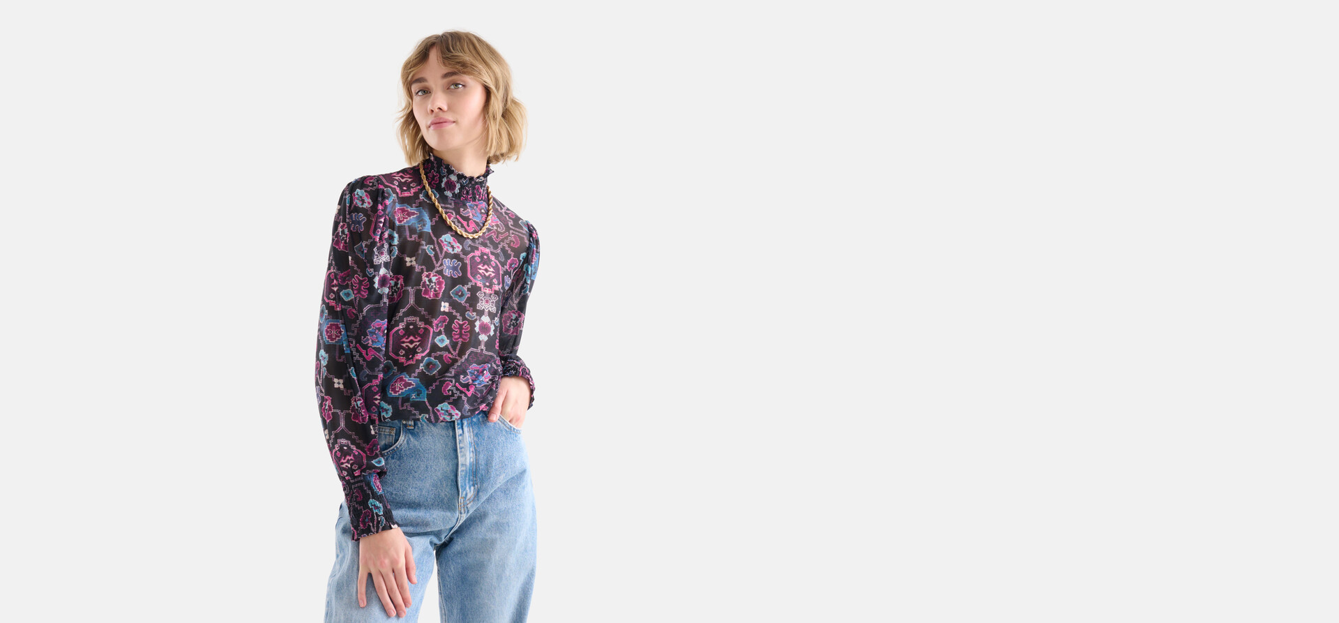 Grafische Print Mesh Top Zwart SHOEBY WOMEN