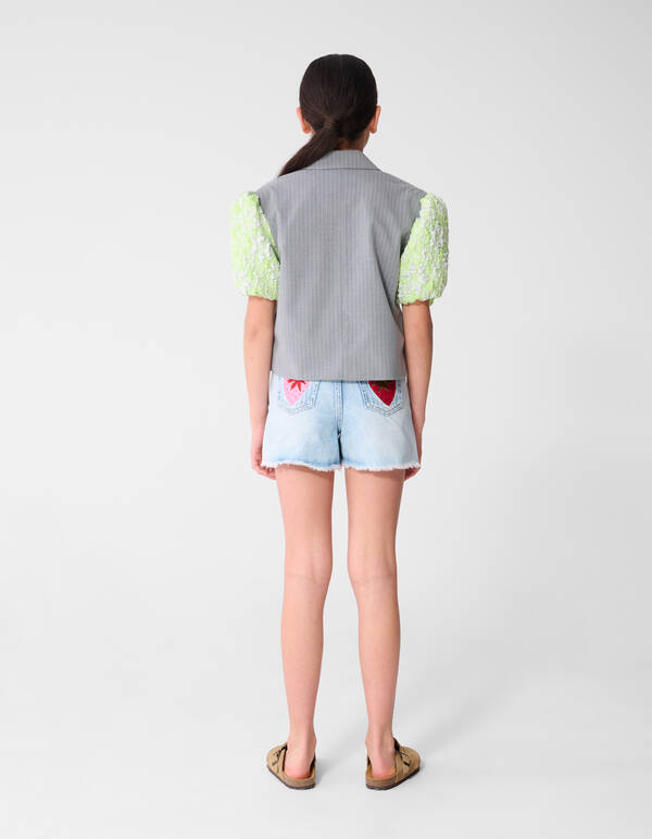 Jacquard Short Sleeve Blazer Grijs SHOEBY GIRLS