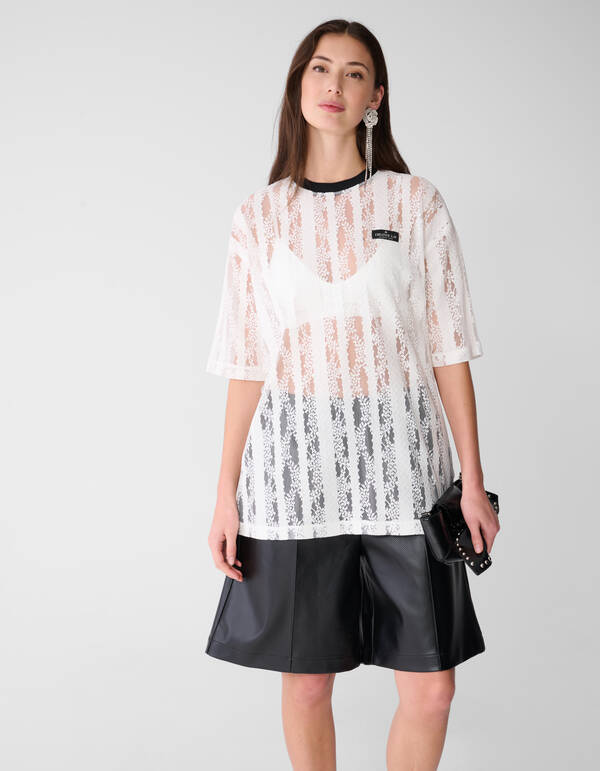 Oversized Kanten Label T-shirt Wit SHOEBY WOMEN