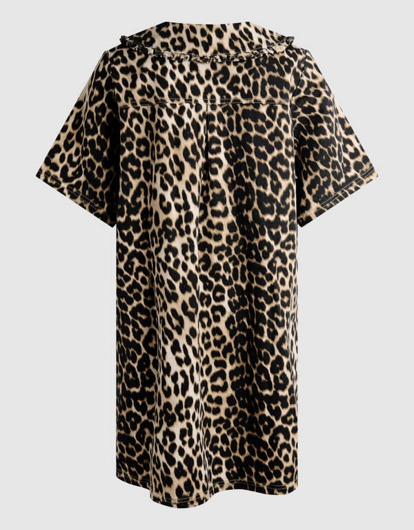 Denim Collar Leopard Mini Jurk Bruin SHOEBY WOMEN