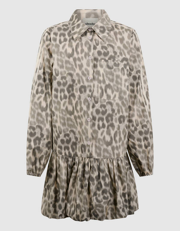Leopard Balloon Fit Mini Jurk Lichtbruin SHOEBY GIRLS