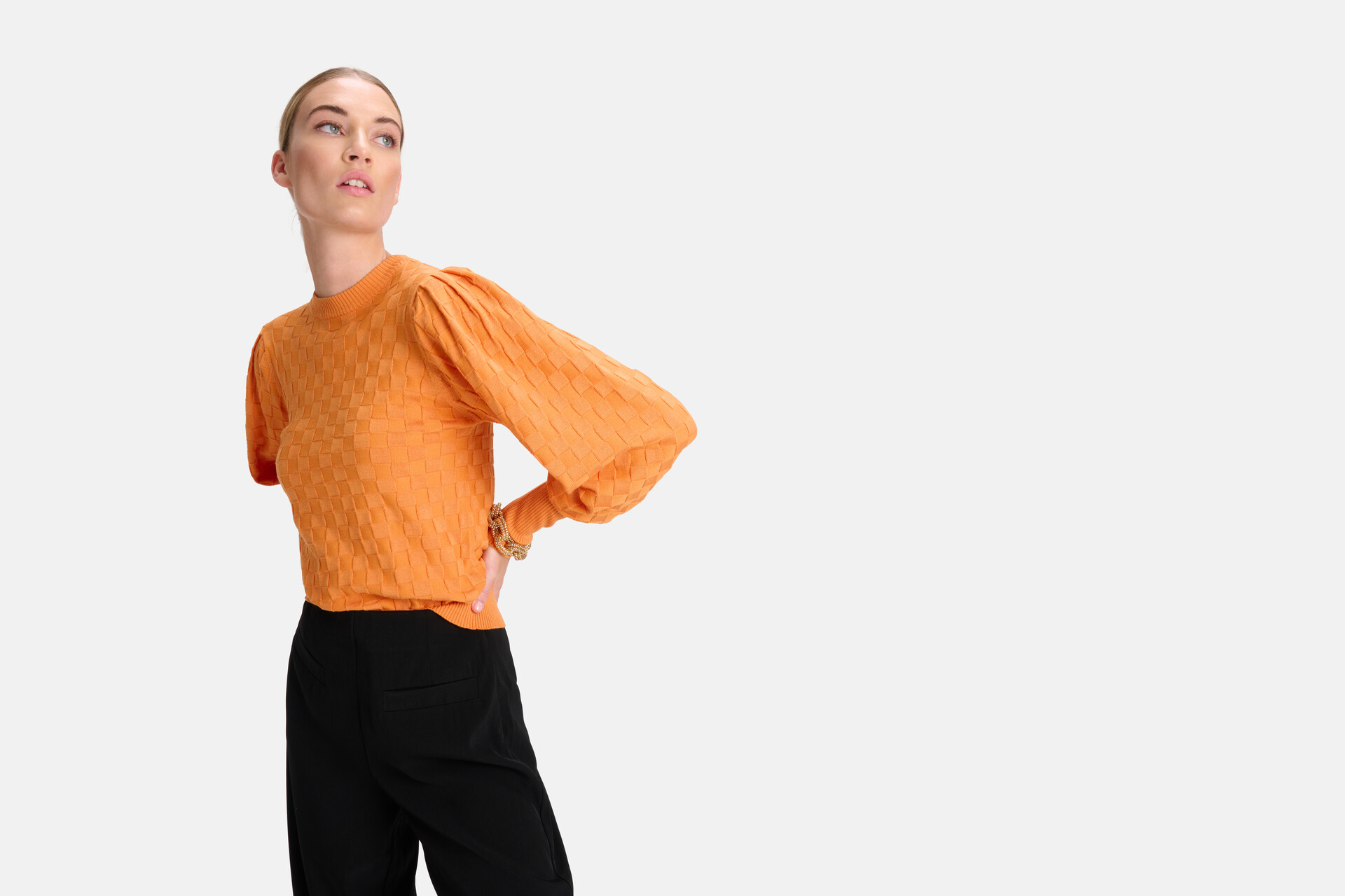 Ruiten Print Trui Oranje By Mieke SHOEBY WOMEN