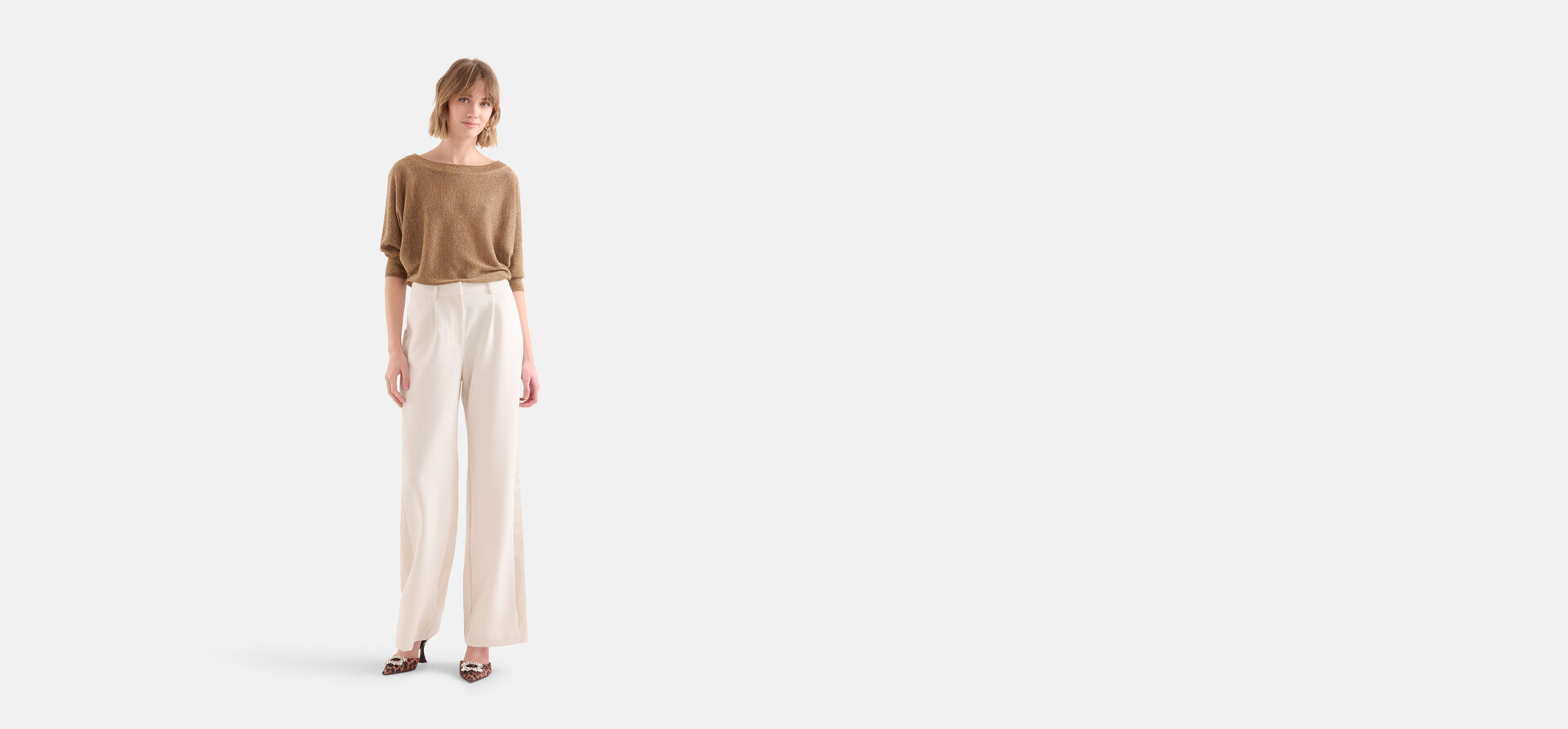Wide Leg Stripe Pantalon Wit SHOEBY WOMEN
