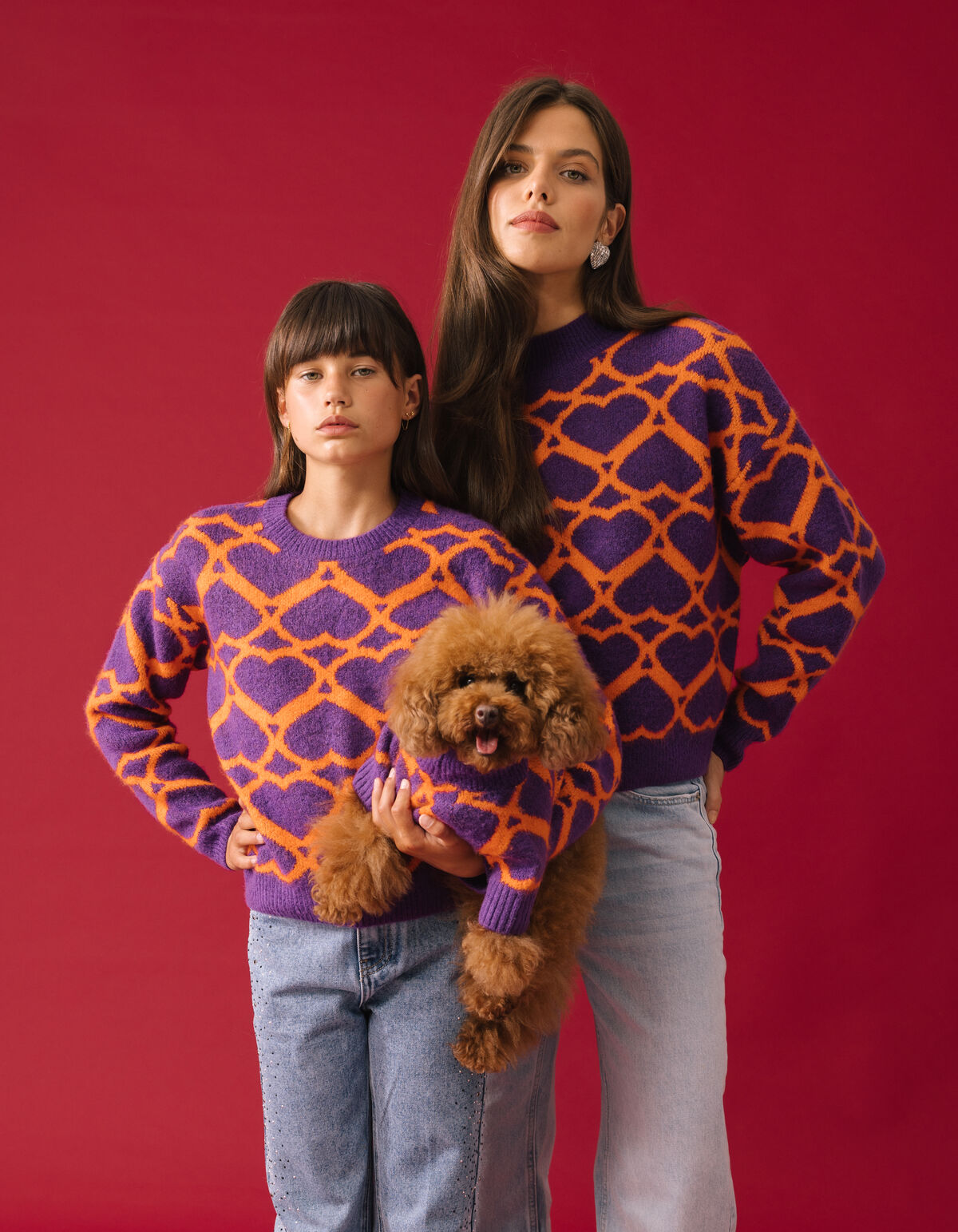 Heart Printed Meisjes Trui Paars By Furmey SHOEBY GIRLS