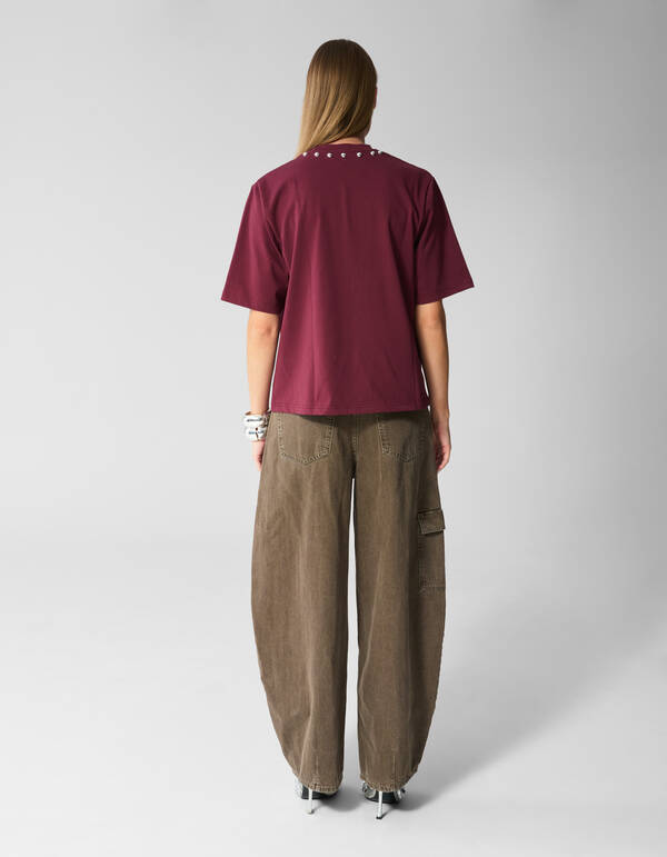 Studded T-shirt Donkerrood SHOEBY WOMEN