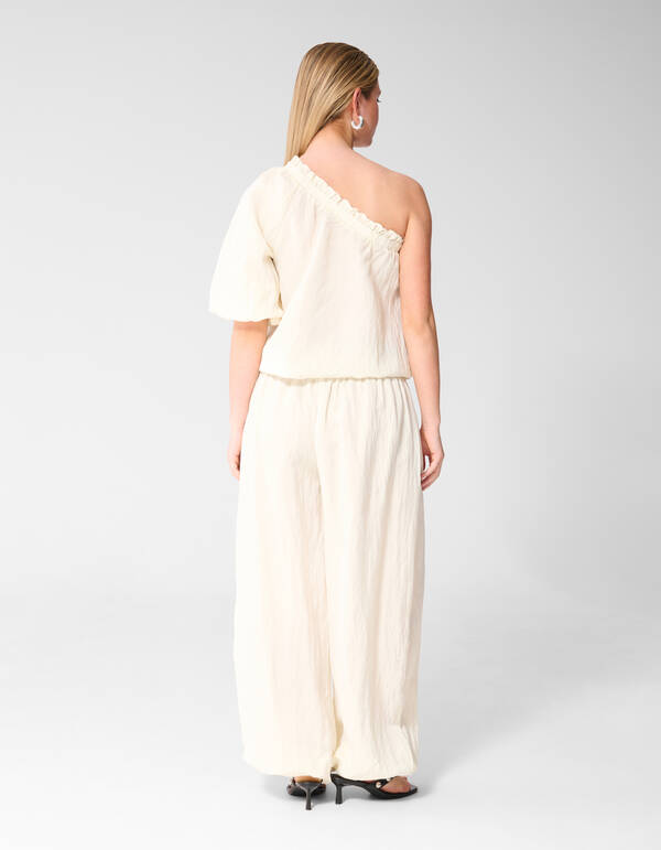 Asymmetrische Twist Puff Top Gebroken Wit SHOEBY WOMEN