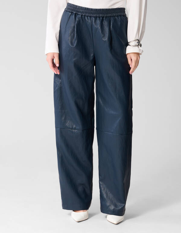 Vegan Leren Barrel Fit Broek Donkerblauw SHOEBY WOMEN