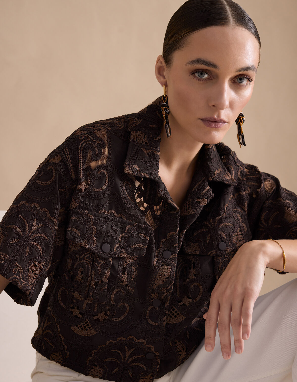 Embroidery Blouse Donkerbruin By Mieke SHOEBY WOMEN