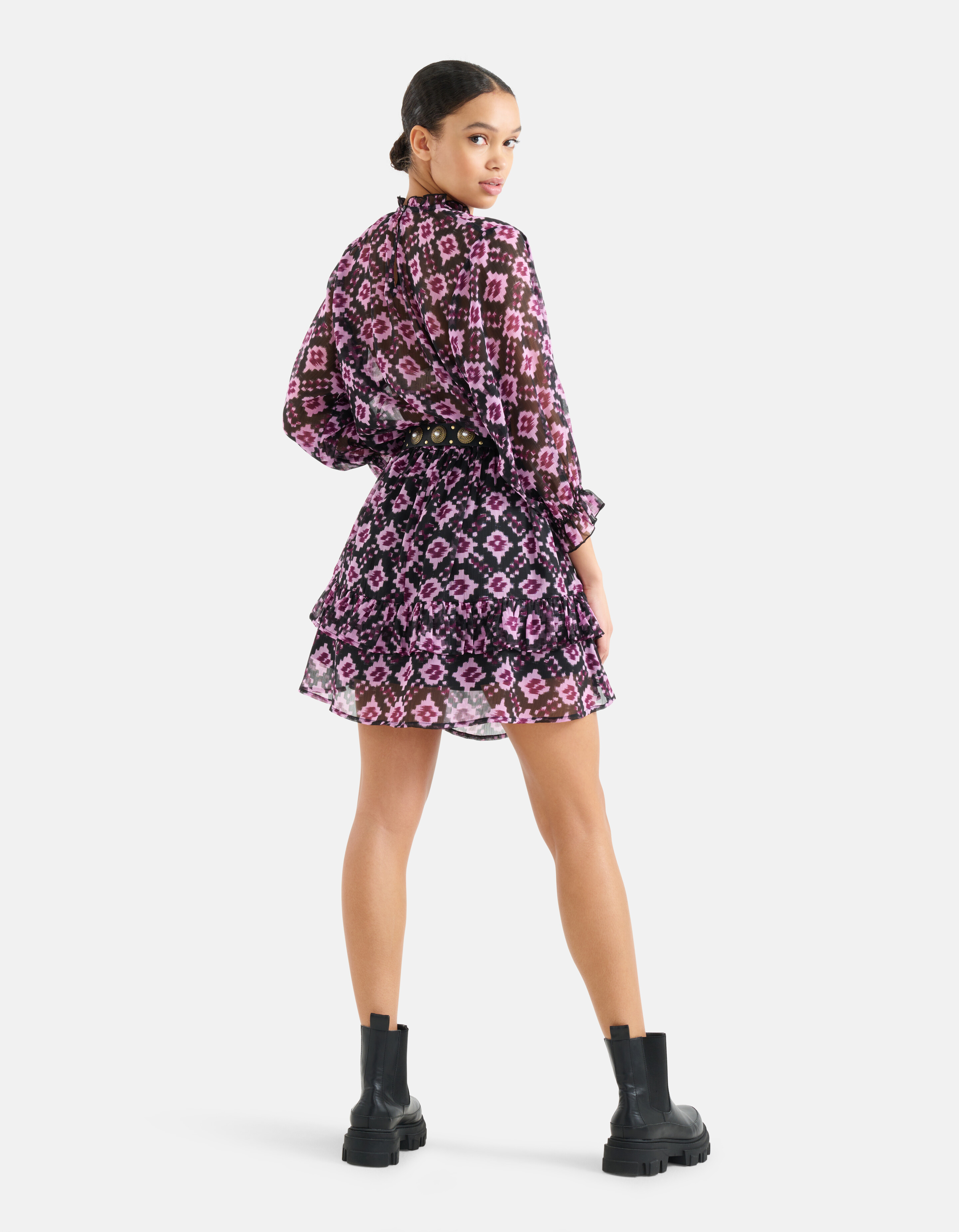Printed Chiffon Jurk Zwart/Paars SHOEBY WOMEN