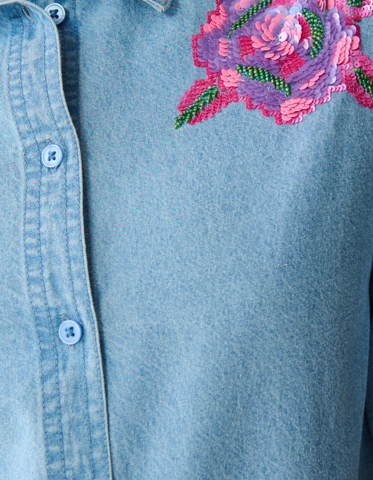 Oversized Denim Sequin Blouse Blauw SHOEBY WOMEN