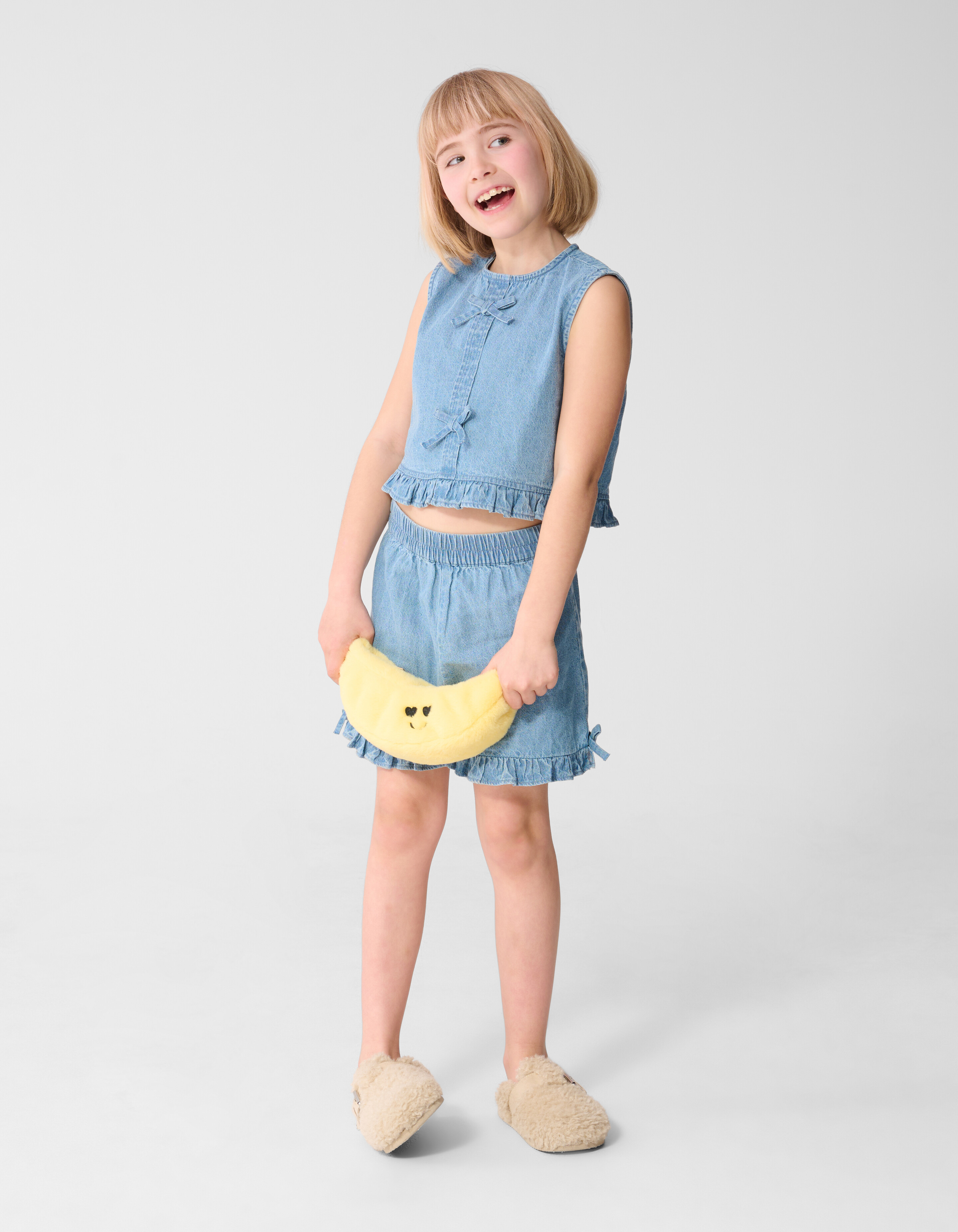 Cropped Ruffle Blouse Blauw SHOEBY GIRLS