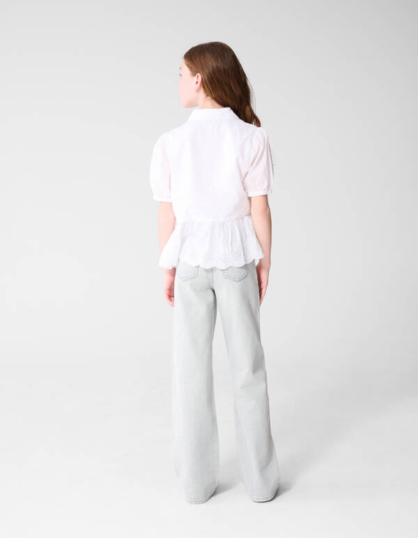 Embroidery Ruffle Blouse Wit SHOEBY GIRLS