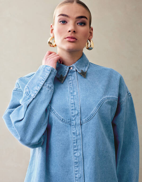 Oversized Denim Blouse Mediumstone By Fred SHOEBY WOMEN