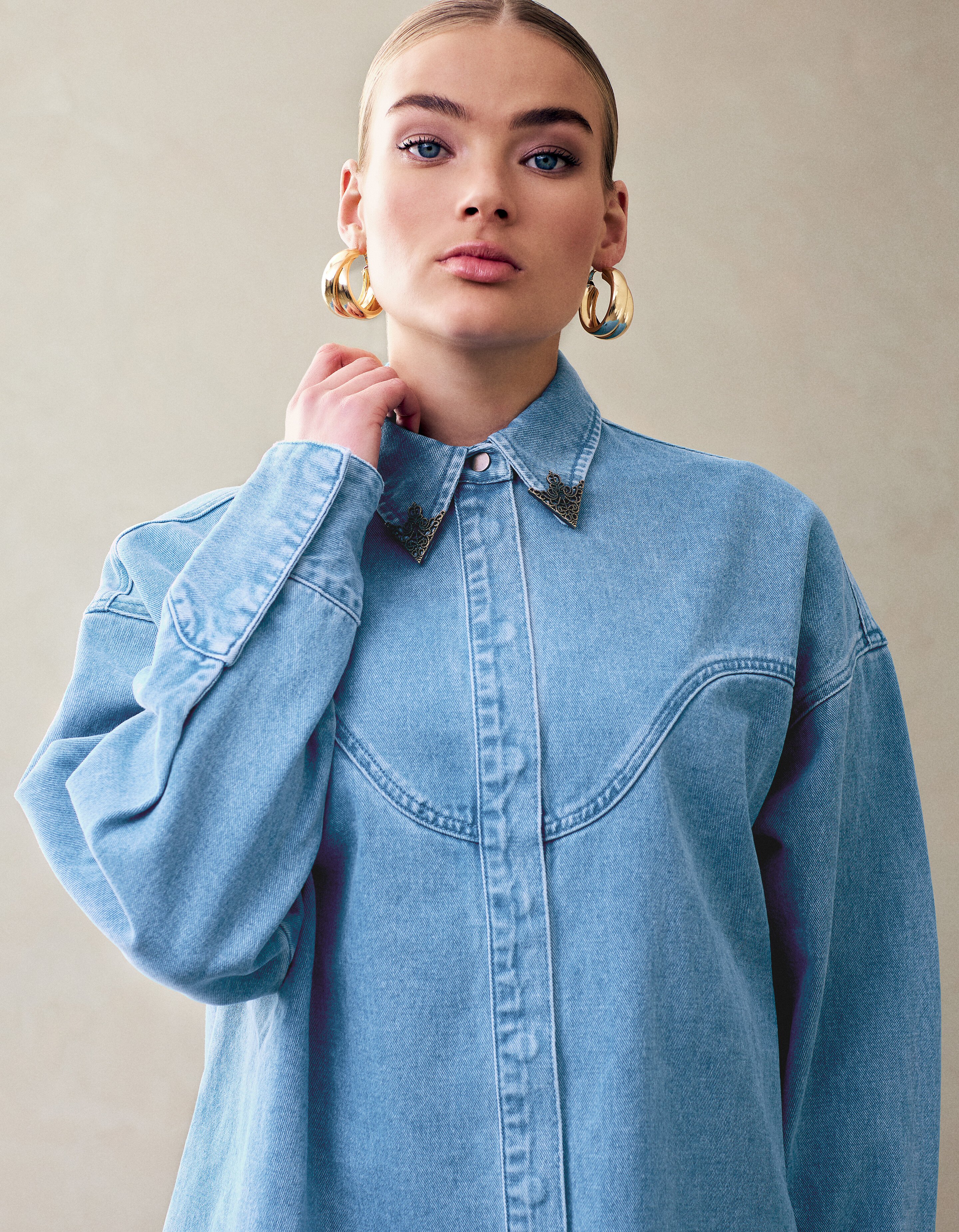 Oversized Denim Blouse Mediumstone By Fred SHOEBY WOMEN