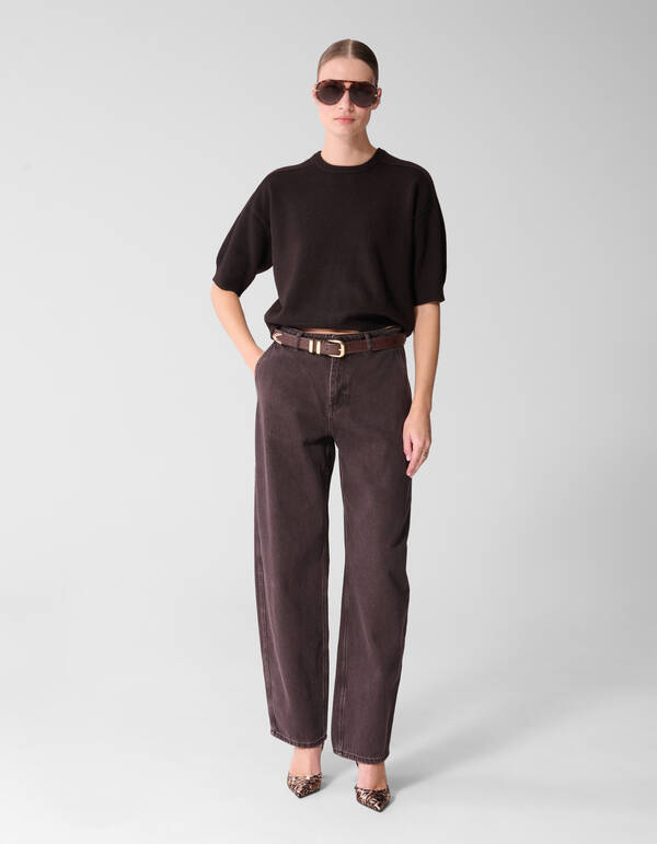 Shortsleeve Gebreide Trui Donkerbruin By Mieke SHOEBY WOMEN
