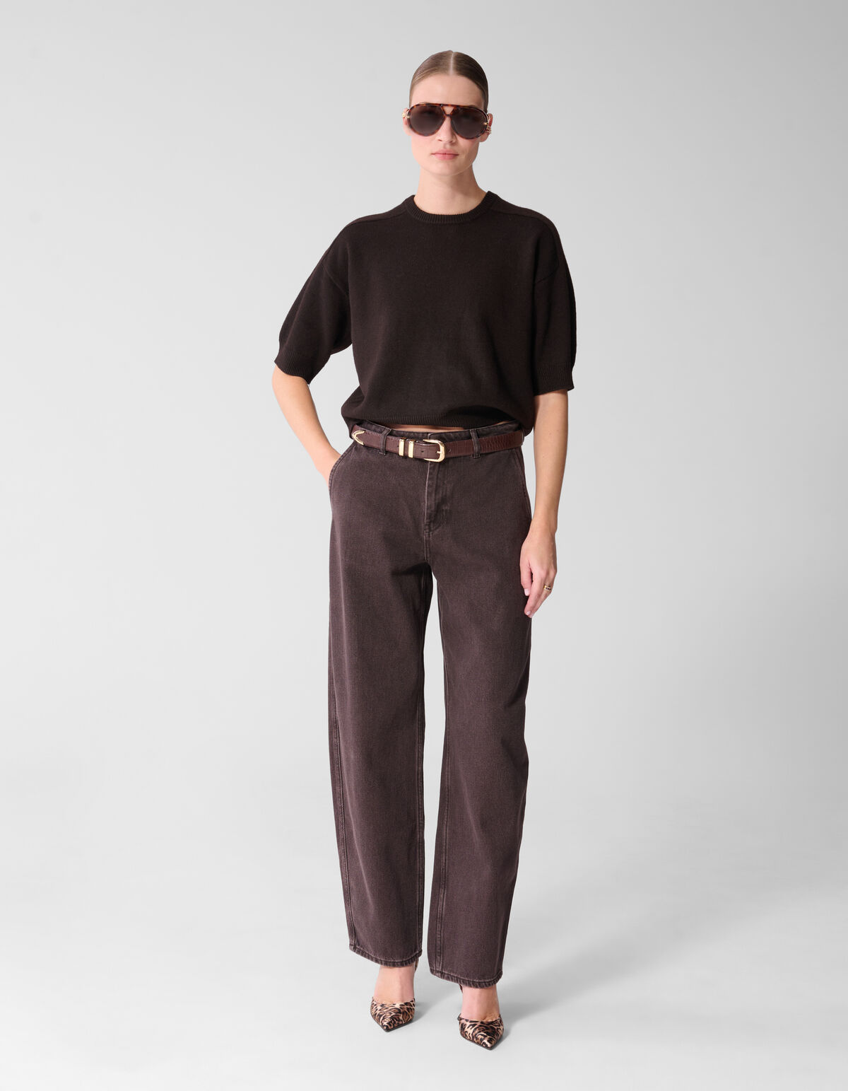 Shortsleeve Gebreide Trui Donkerbruin By Mieke SHOEBY WOMEN