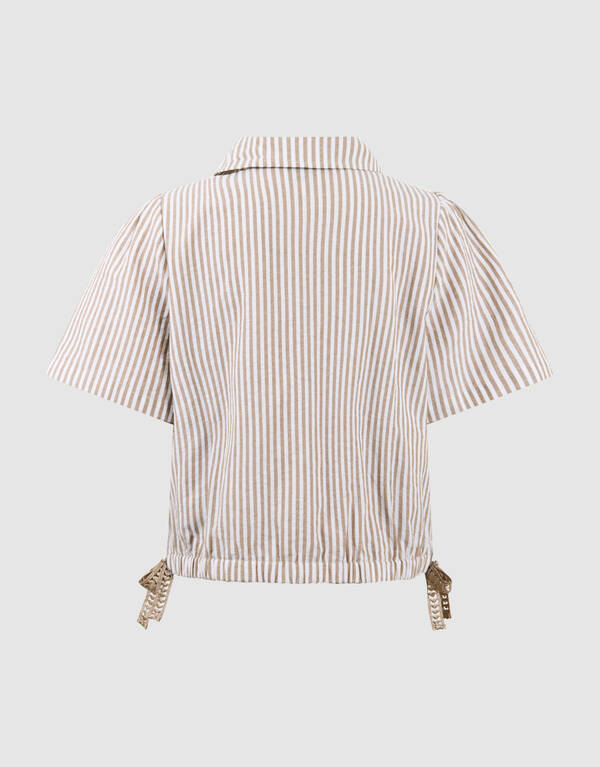 Pinstripe Embroidery Blouse Bruin SHOEBY GIRLS