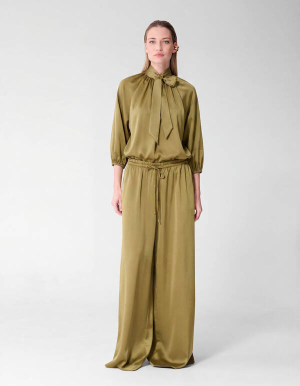 Satijnen Loose Fit Broek Groen By Fred SHOEBY WOMEN