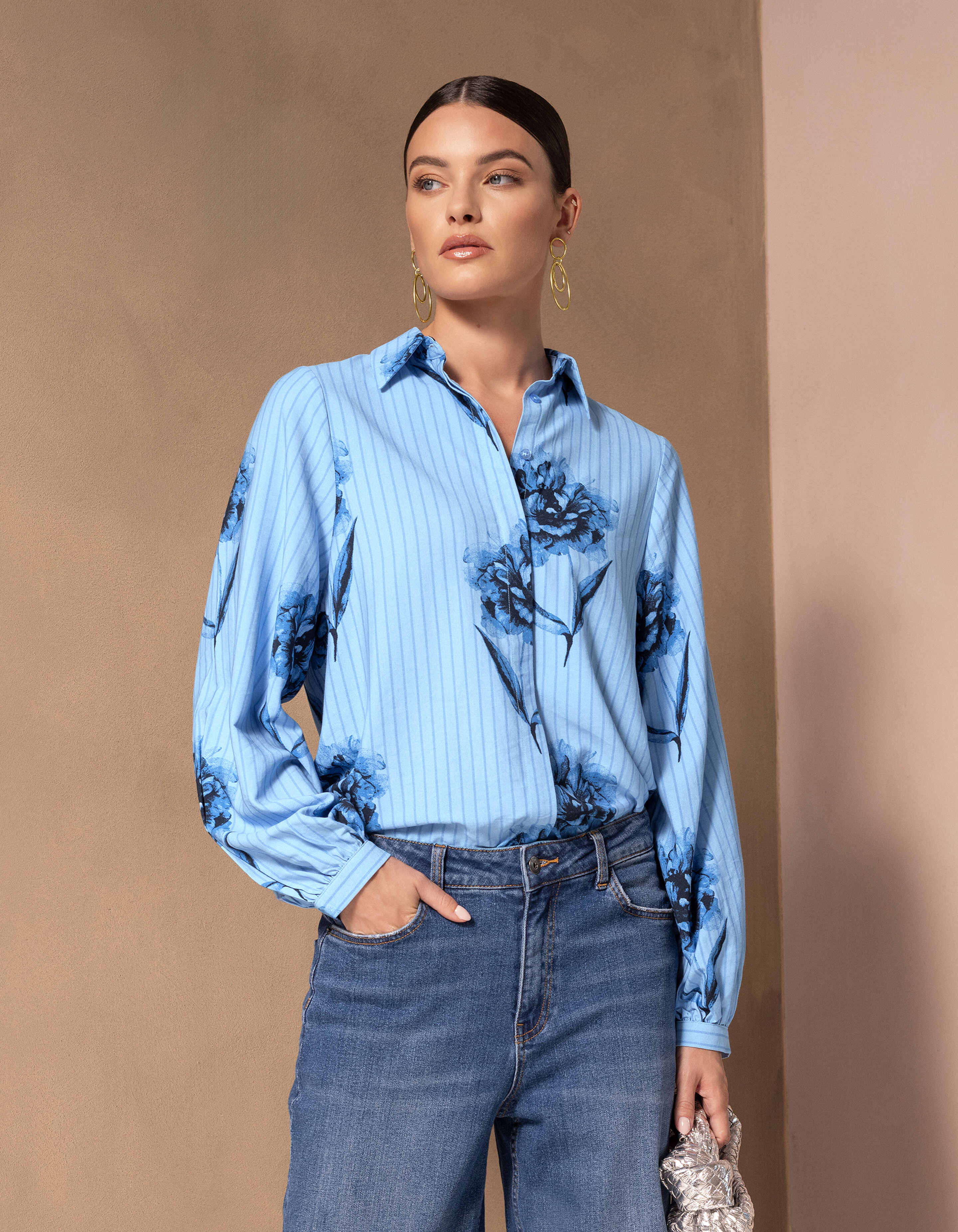 Printed Pinstripe Blouse Blauw By Mieke SHOEBY WOMEN
