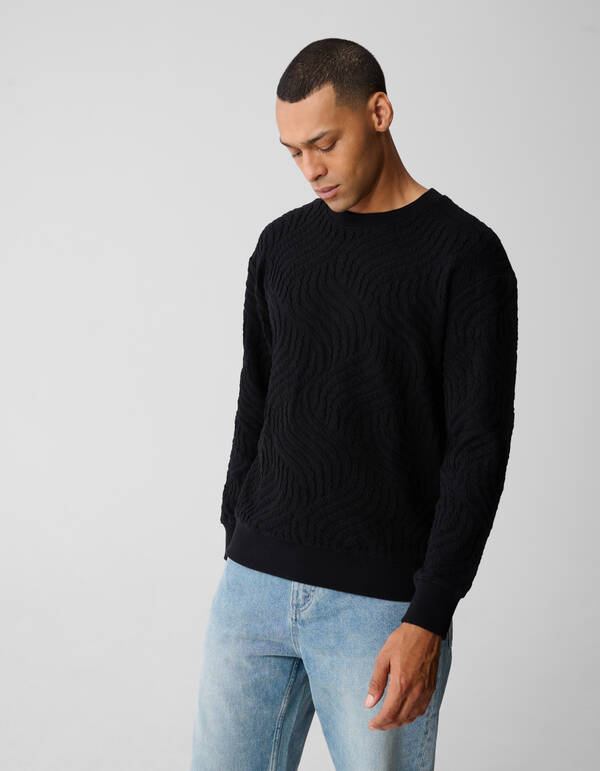 Wave Structuur Sweater Zwart SHOEBY MEN