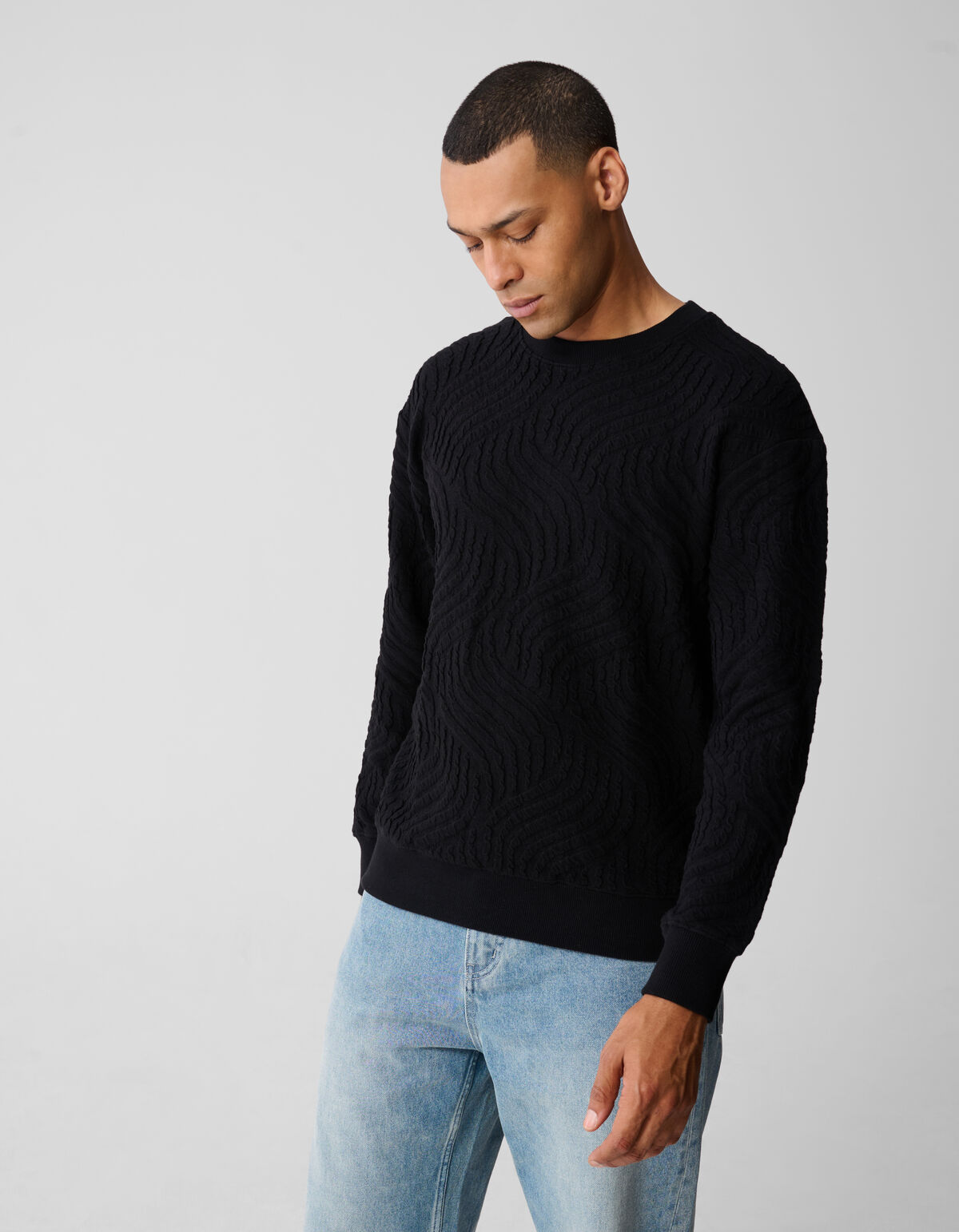 Wave Structuur Sweater Zwart SHOEBY MEN