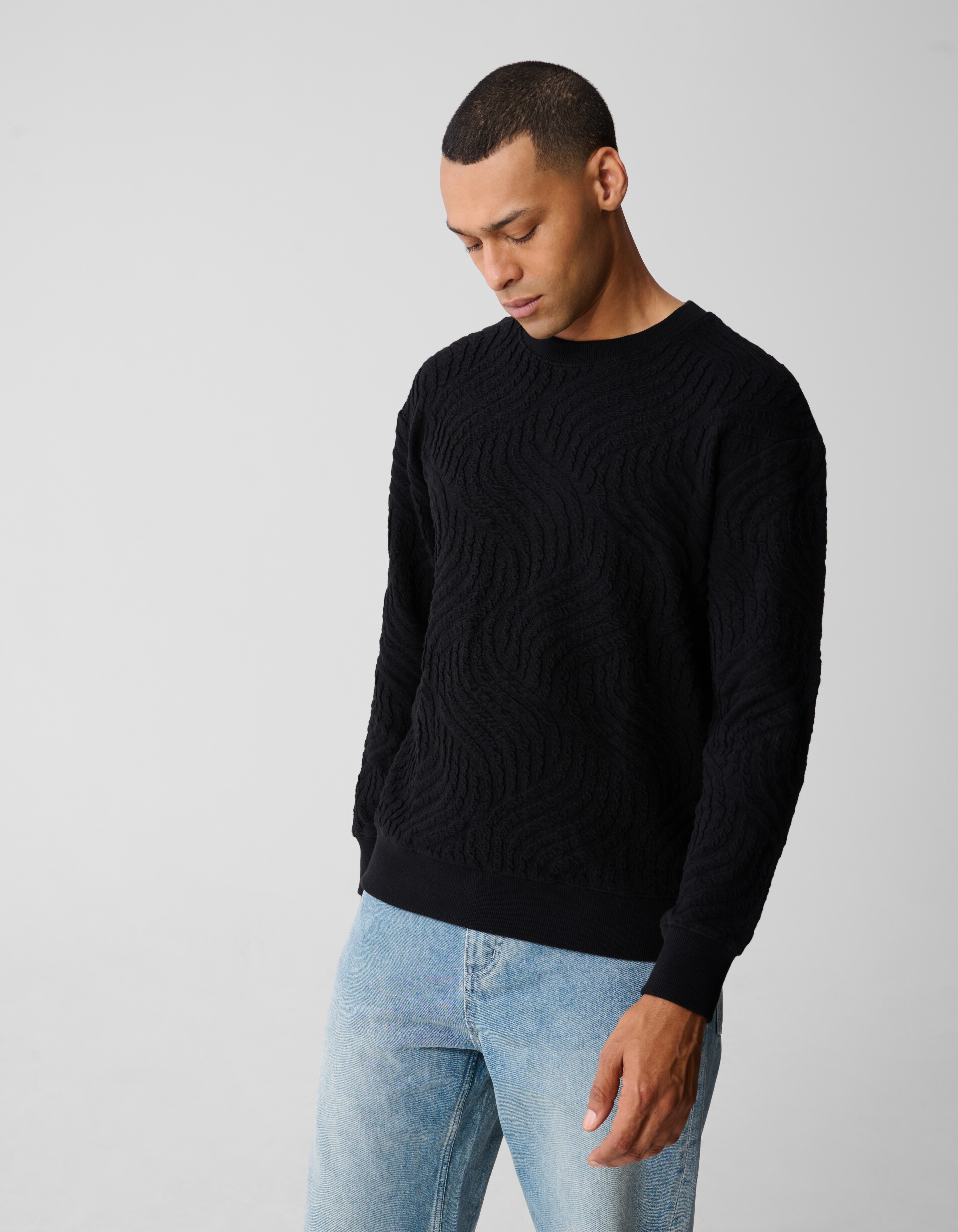 Wave Structuur Sweater Zwart SHOEBY MEN