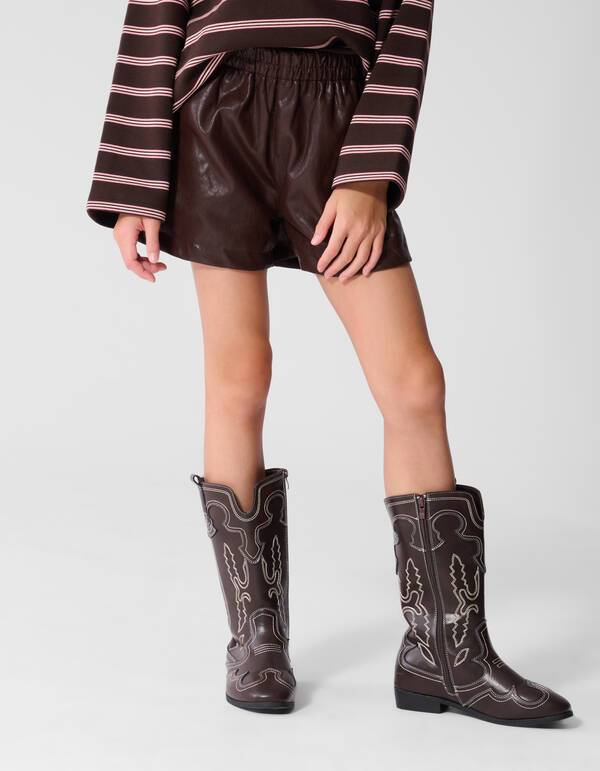 Vegan Leren Short Donkerbruin SHOEBY GIRLS