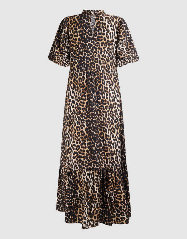 Ruffle Leopard Maxi Jurk Bruin SHOEBY WOMEN