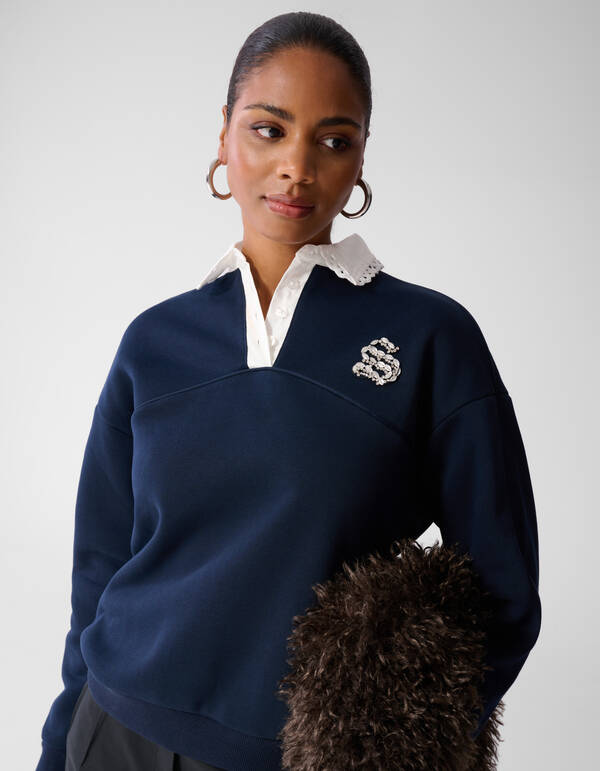 Sporty Polo Sweater Donkerblauw SHOEBY WOMEN