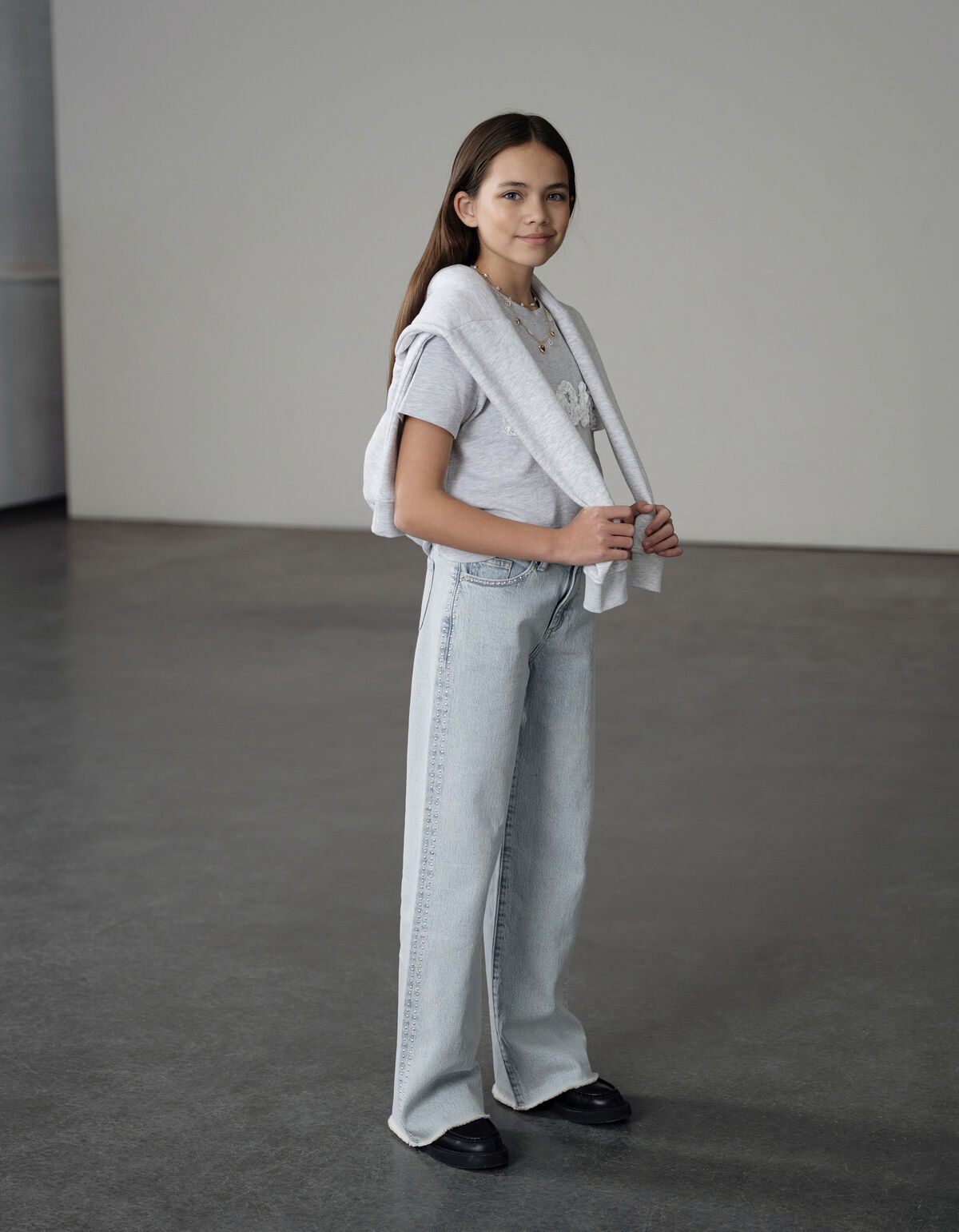 Studs Wide Leg Fit Jeans Bleached SHOEBY GIRLS