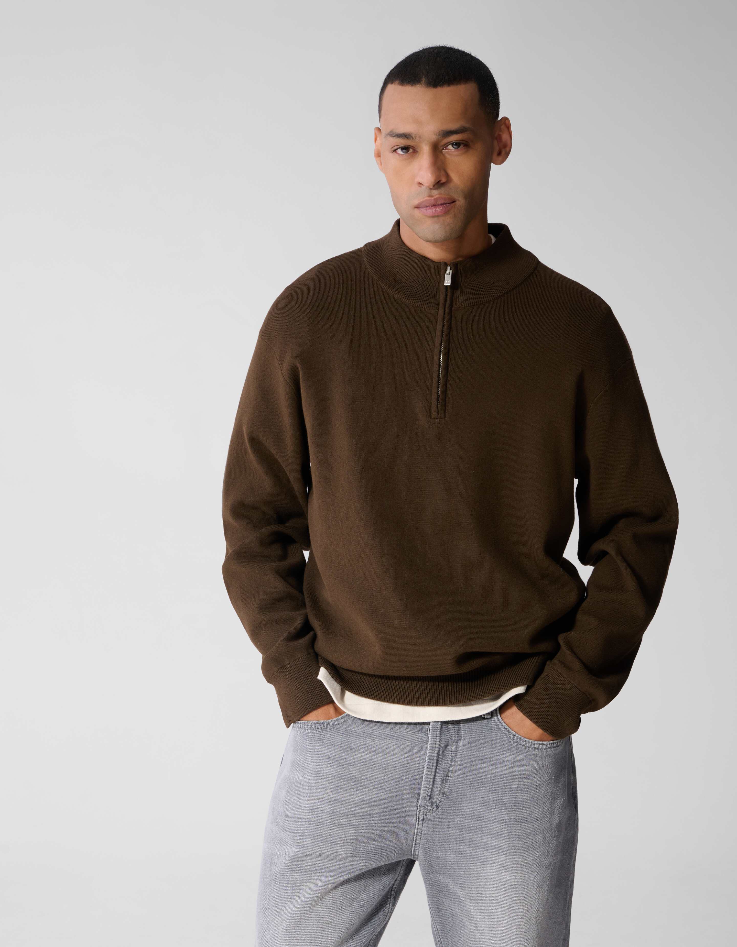 Turtle Half Zip Trui Bruin SHOEBY MEN