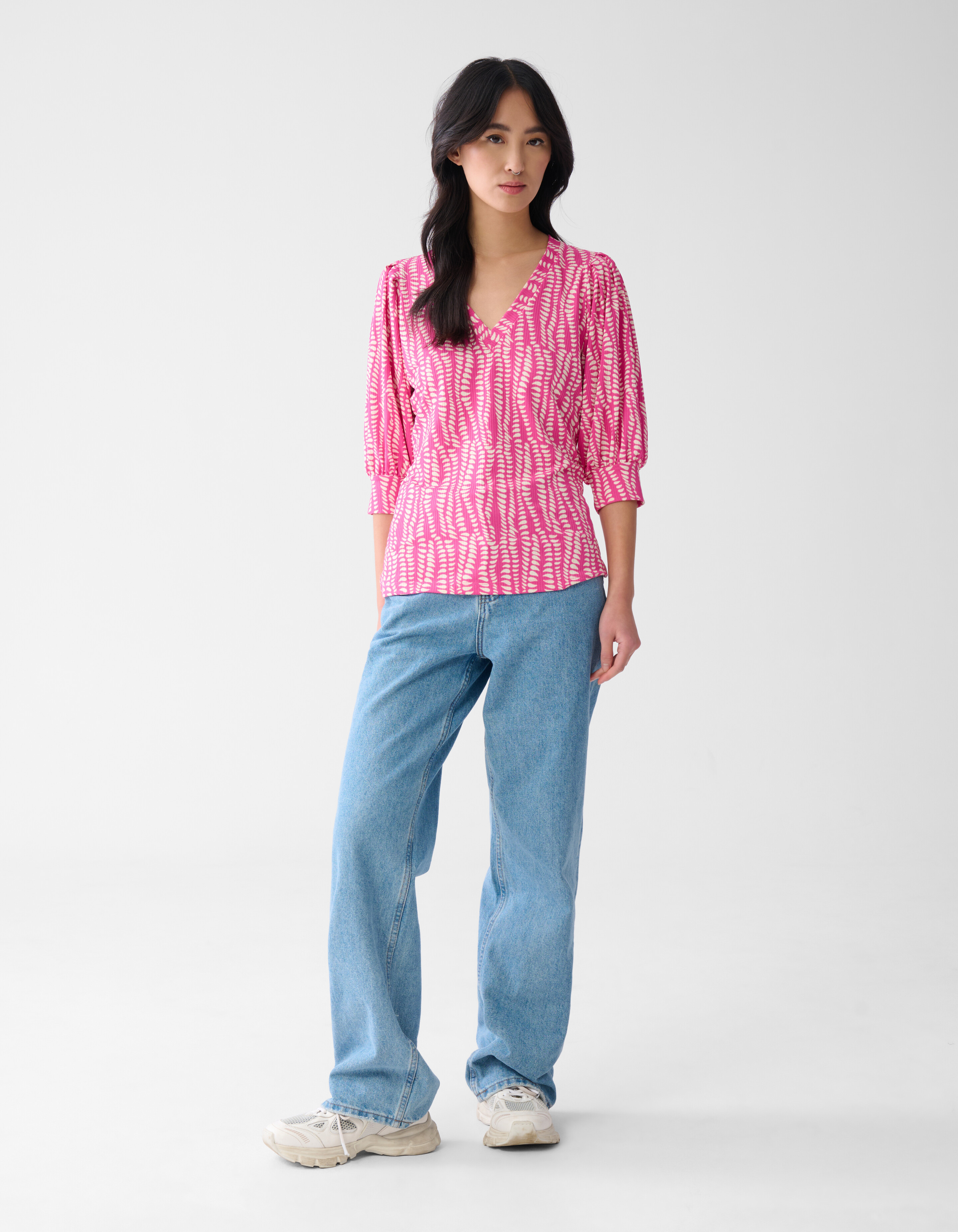 Printed Rib Jersey Top Roze SHOEBY WOMEN