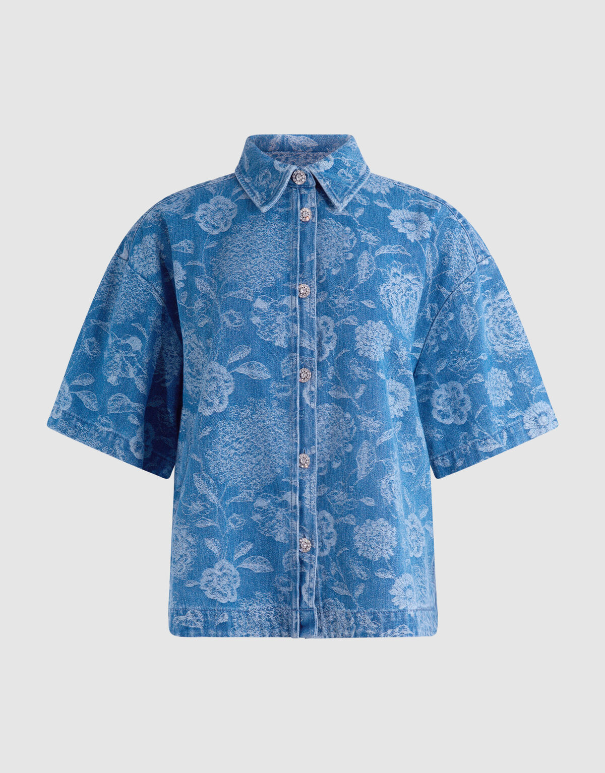 Oversized Flower Denim Blouse Blauw SHOEBY WOMEN